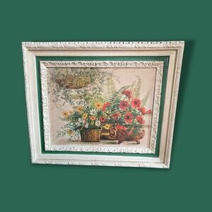 Vtg MCM Floral Nel Cary Framed Home Interiors Poppies Daisies Ferns Retro Mod